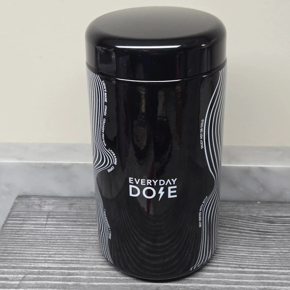 Everyday‎ Dose Mushroom Coffee UV Glass Jar Black White Wavy Storage Canister - Picture 5 of 11